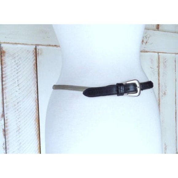 Vintage silver mesh metal/black leather skinny statement belt/silver stretch met - Picture 3 of 5